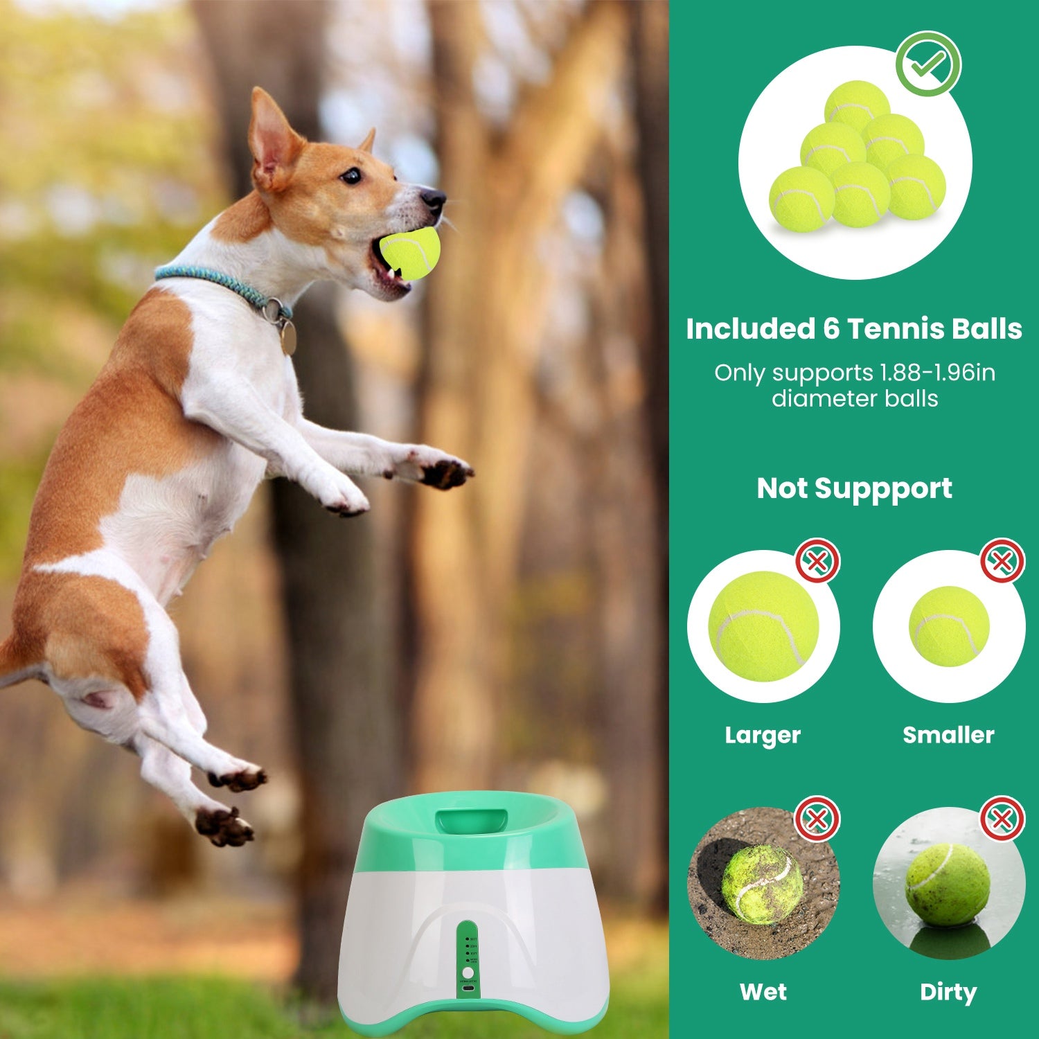 1Pc Automatic Dog Ball Launcher Toy Included 6 Tennis Balls Dog with 3 Adjustable Launch Distance Interactive Ball Thrower Fetch Machine for Small Medium Dogs