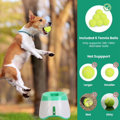 1Pc Automatic Dog Ball Launcher Toy Included 6 Tennis Balls Dog with 3 Adjustable Launch Distance Interactive Ball Thrower Fetch Machine for Small Medium Dogs
