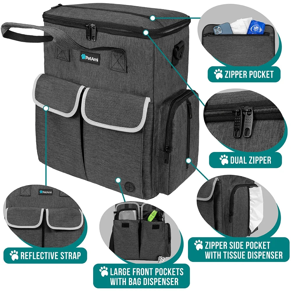 Portable Dog Travel Bag - Pet Accessories Organizer with Bowls & Food Containers
