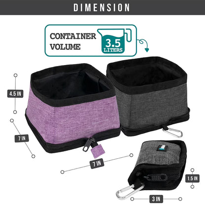 Collapsible Dog Bowls 2 Pack, Food and Water Bowls Travel Set, Portable Pet Dish No Spill, Foldable Lightweight BPA Free Leakproof Bowls, Camping Hiking Walking Outdoor Gear Accessories, Purple