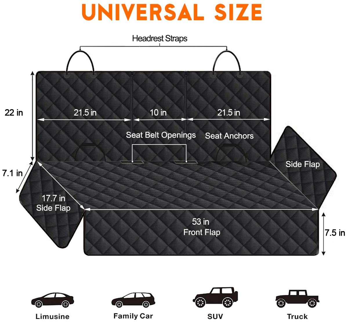 Premium Waterproof Dog Car Seat Cover - Non-Slip Back Seat Protector for Pets, Fits Most Cars, SUVs, and Trucks - Black