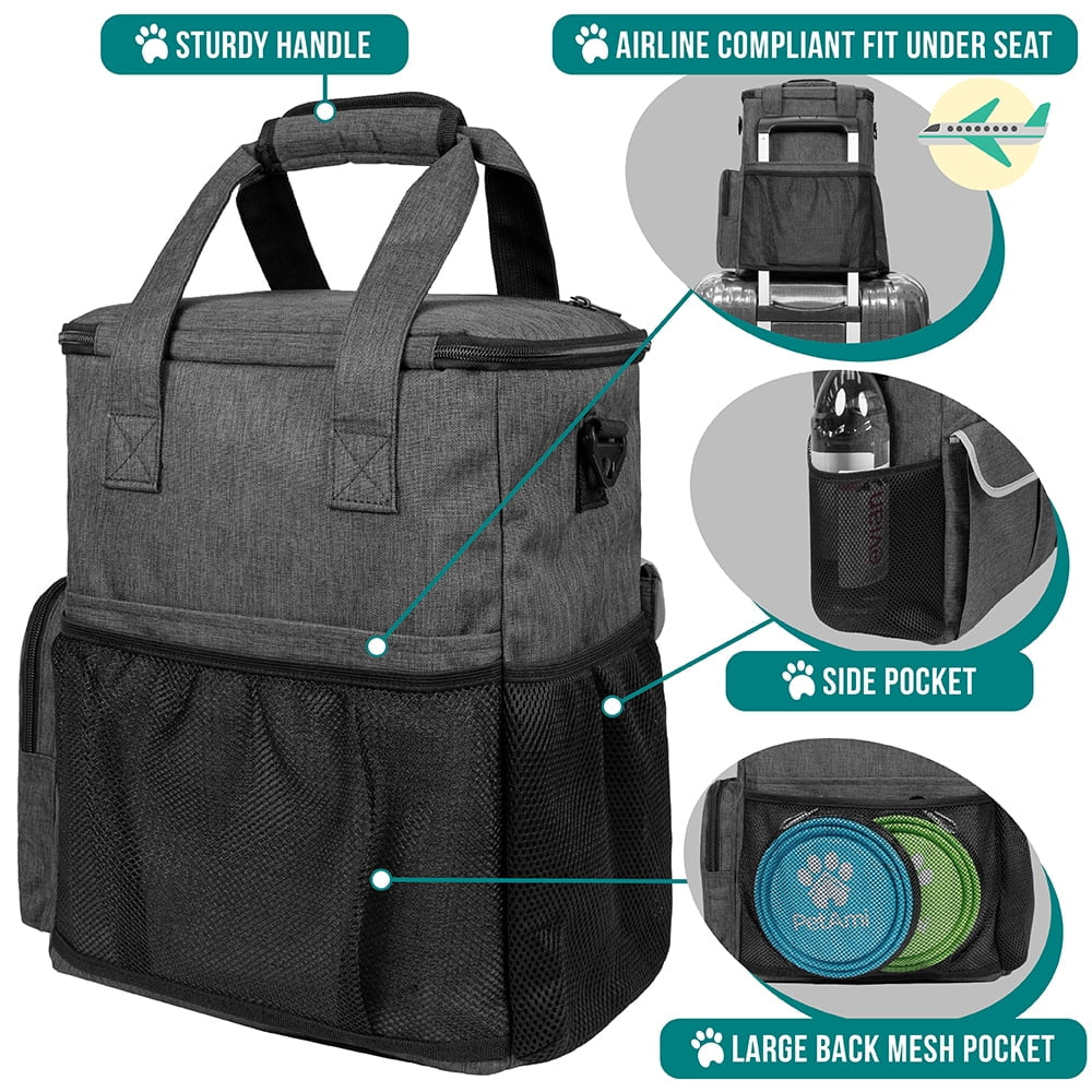 Portable Dog Travel Bag - Pet Accessories Organizer with Bowls & Food Containers