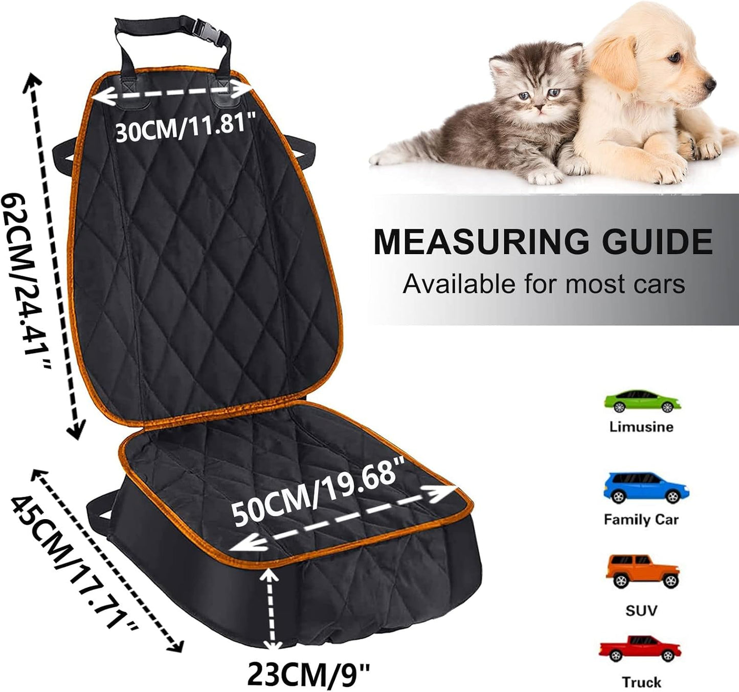 Dog Car Seat Cover for Cars Suvs Trucks, Thicked 600D Oxford Heavy Duty Waterproof Front Car Seat Covers for Dogs Durable Nonslip Padded Pet Car Seat Protector with Side Flaps, 2 Pack