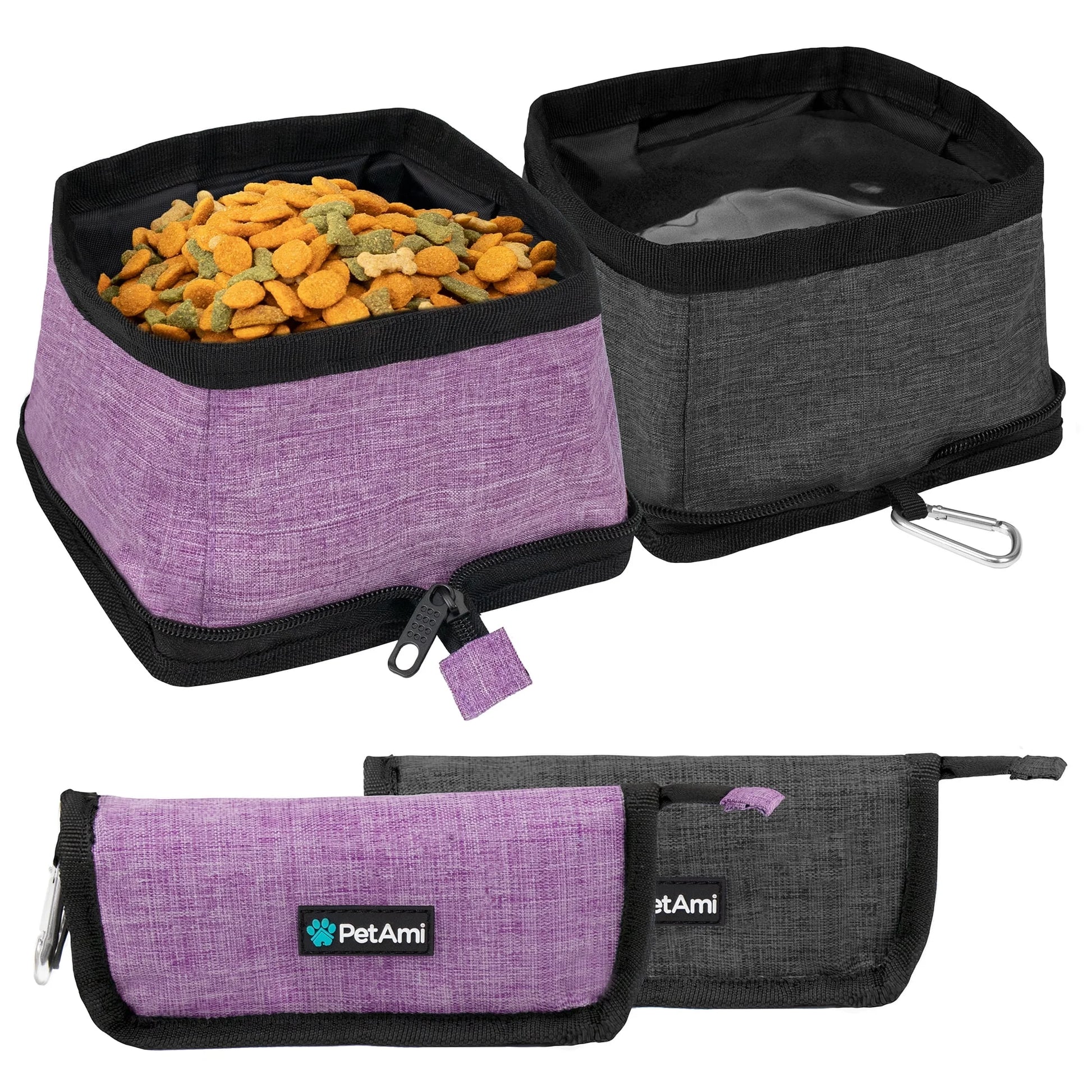 Collapsible Dog Bowls 2 Pack, Food and Water Bowls Travel Set, Portable Pet Dish No Spill, Foldable Lightweight BPA Free Leakproof Bowls, Camping Hiking Walking Outdoor Gear Accessories, Purple