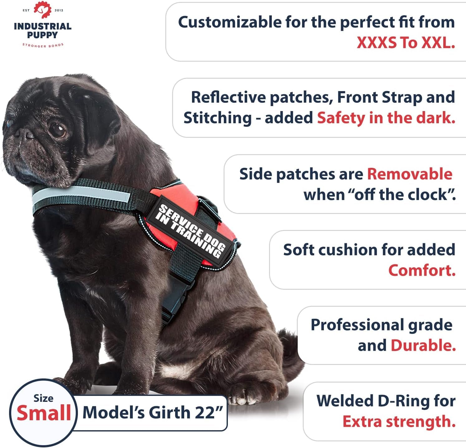 Durable Adjustable Service Dog in Training Vest with Reflective Stra