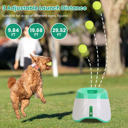 1Pc Automatic Dog Ball Launcher Toy Included 6 Tennis Balls Dog with 3 Adjustable Launch Distance Interactive Ball Thrower Fetch Machine for Small Medium Dogs