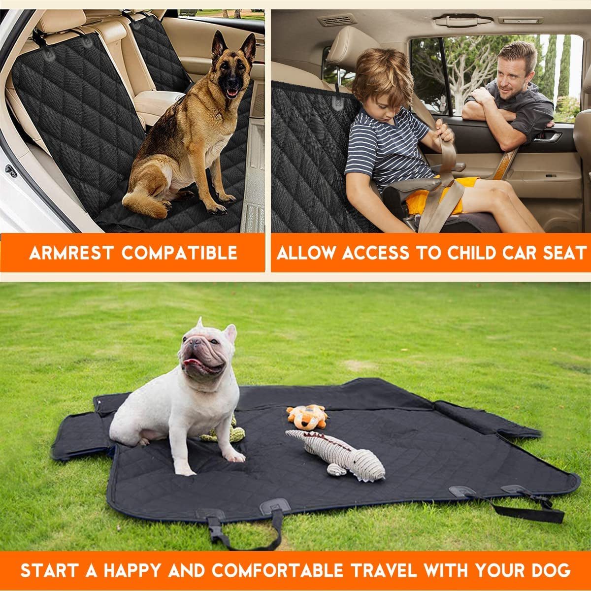 Premium Waterproof Dog Car Seat Cover - Non-Slip Back Seat Protector for Pets, Fits Most Cars, SUVs, and Trucks - Black