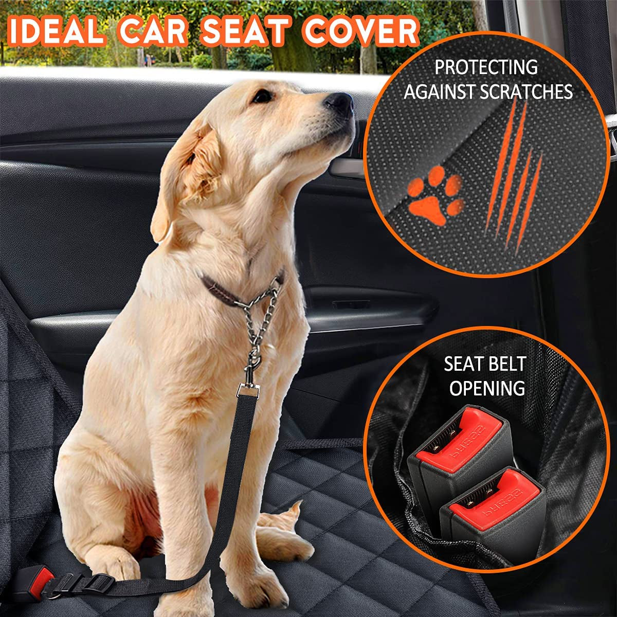 Premium Waterproof Dog Car Seat Cover - Non-Slip Back Seat Protector for Pets, Fits Most Cars, SUVs, and Trucks - Black