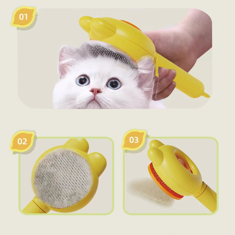 Self-Cleaning Deshedding Brush for Cats & Dogs - Gentle Pet Grooming Comb