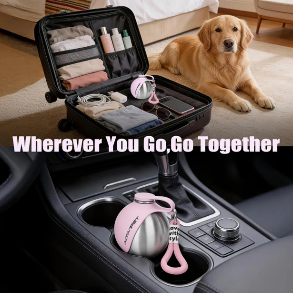 2-In-1 Portable Dog Water Bottle 285ML Stainless Steel&Silicon Leak-Proof Compact Dog outside Travel Water Bottle for Small Dog