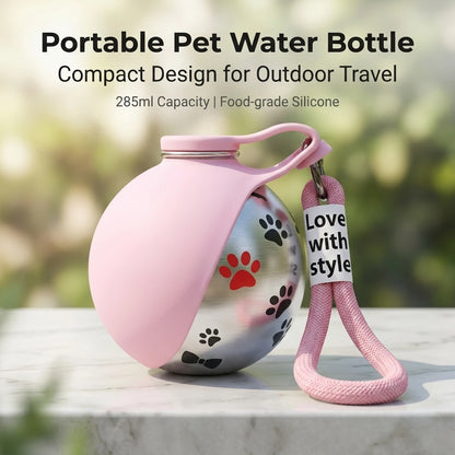 2-In-1 Portable Dog Water Bottle 285ML Stainless Steel&Silicon Leak-Proof Compact Dog outside Travel Water Bottle for Small Dog