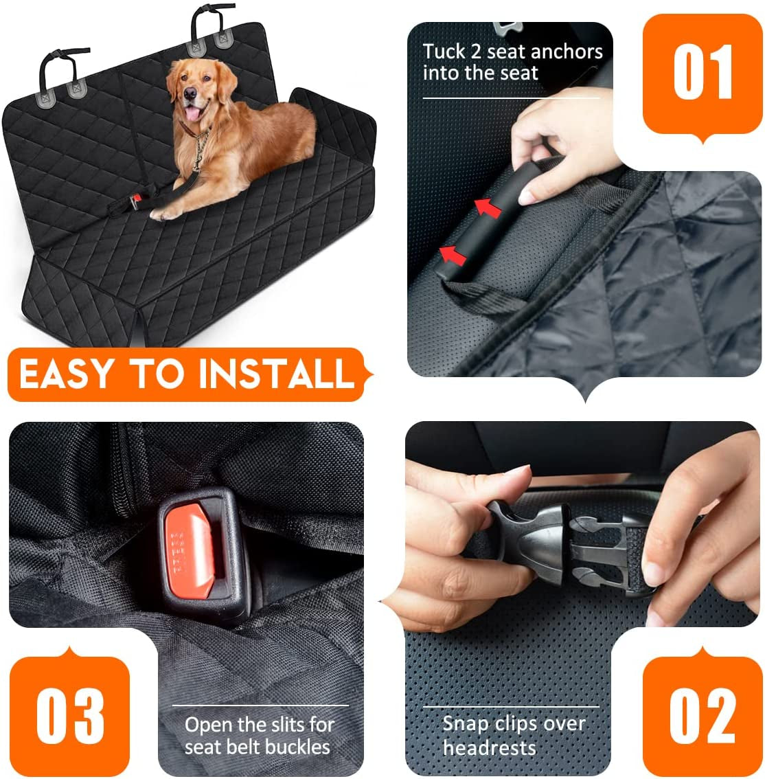 Premium Waterproof Dog Car Seat Cover - Non-Slip Back Seat Protector for Pets, Fits Most Cars, SUVs, and Trucks - Black