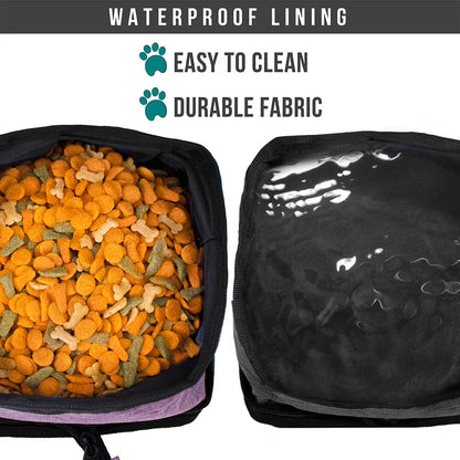 Collapsible Dog Bowls 2 Pack, Food and Water Bowls Travel Set, Portable Pet Dish No Spill, Foldable Lightweight BPA Free Leakproof Bowls, Camping Hiking Walking Outdoor Gear Accessories, Purple