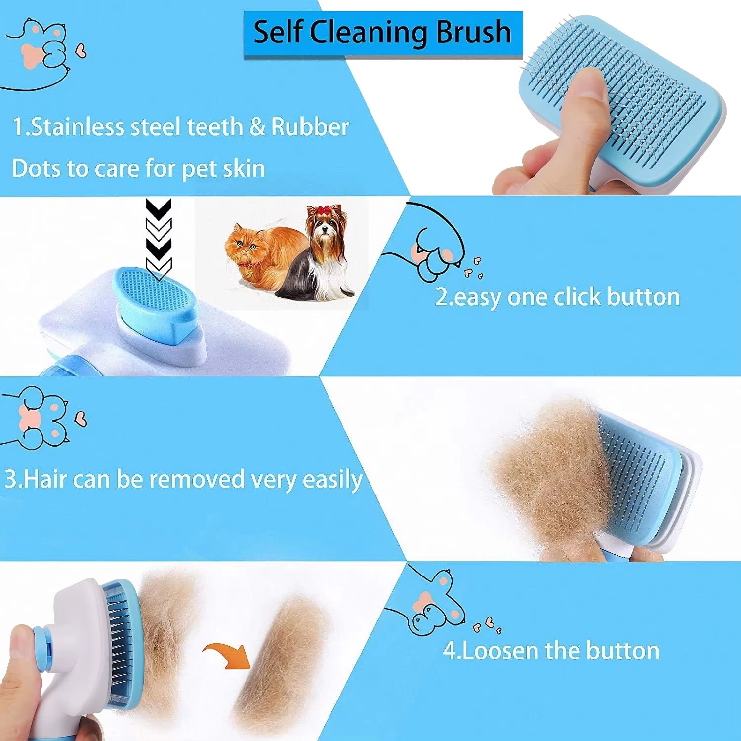Dog Hair Remover Brush Cat Grooming and Care Comb for Long Hair Dog Pet Removes Hairs Cleaning Bath Brush Dog Supplies