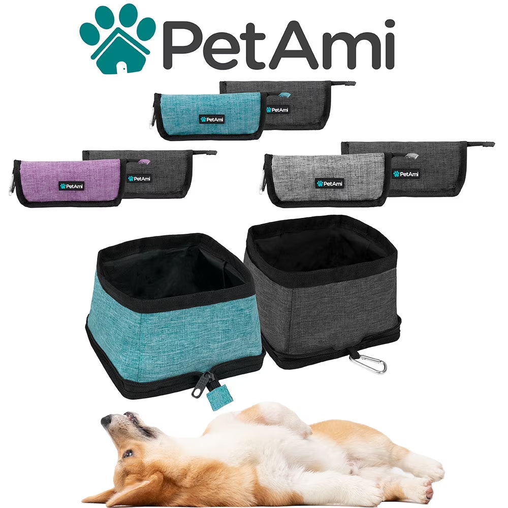 Collapsible Dog Bowls 2 Pack, Food and Water Bowls Travel Set, Portable Pet Dish No Spill, Foldable Lightweight BPA Free Leakproof Bowls, Camping Hiking Walking Outdoor Gear Accessories, Purple