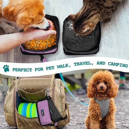 Collapsible Dog Bowls 2 Pack, Food and Water Bowls Travel Set, Portable Pet Dish No Spill, Foldable Lightweight BPA Free Leakproof Bowls, Camping Hiking Walking Outdoor Gear Accessories, Purple